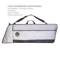 Knots12 Laser centreboard padded cover bag EAN / GTIN code: 4744422010150. Laser rudder bag material: extra padded, 3mm polyurethane. Breathable, water repellent, protects against ultra violet light. Durable.  