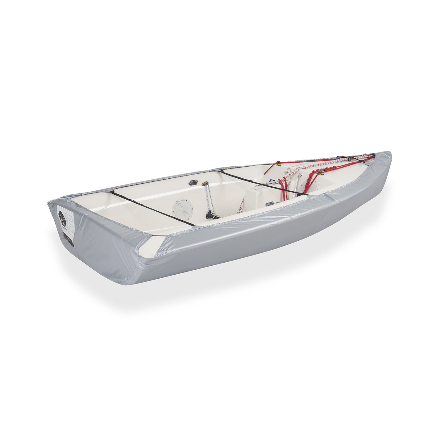Knots12 high quality Zoom8 dinghy  bottom cover light silver. Material polyester. Colour: silver / light blue, orange welt. Reflective name tags. UV protection. EAN / GTIN code: 4744422010075,  made in Estonia/European Union.